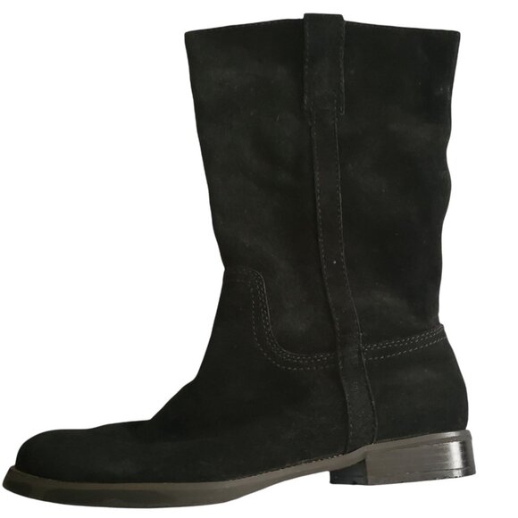 Women's Deni-20 Black Suede Leather Mid-Calf Low Block Heel Boots Size 6 1/2 - Picture 4 of 10